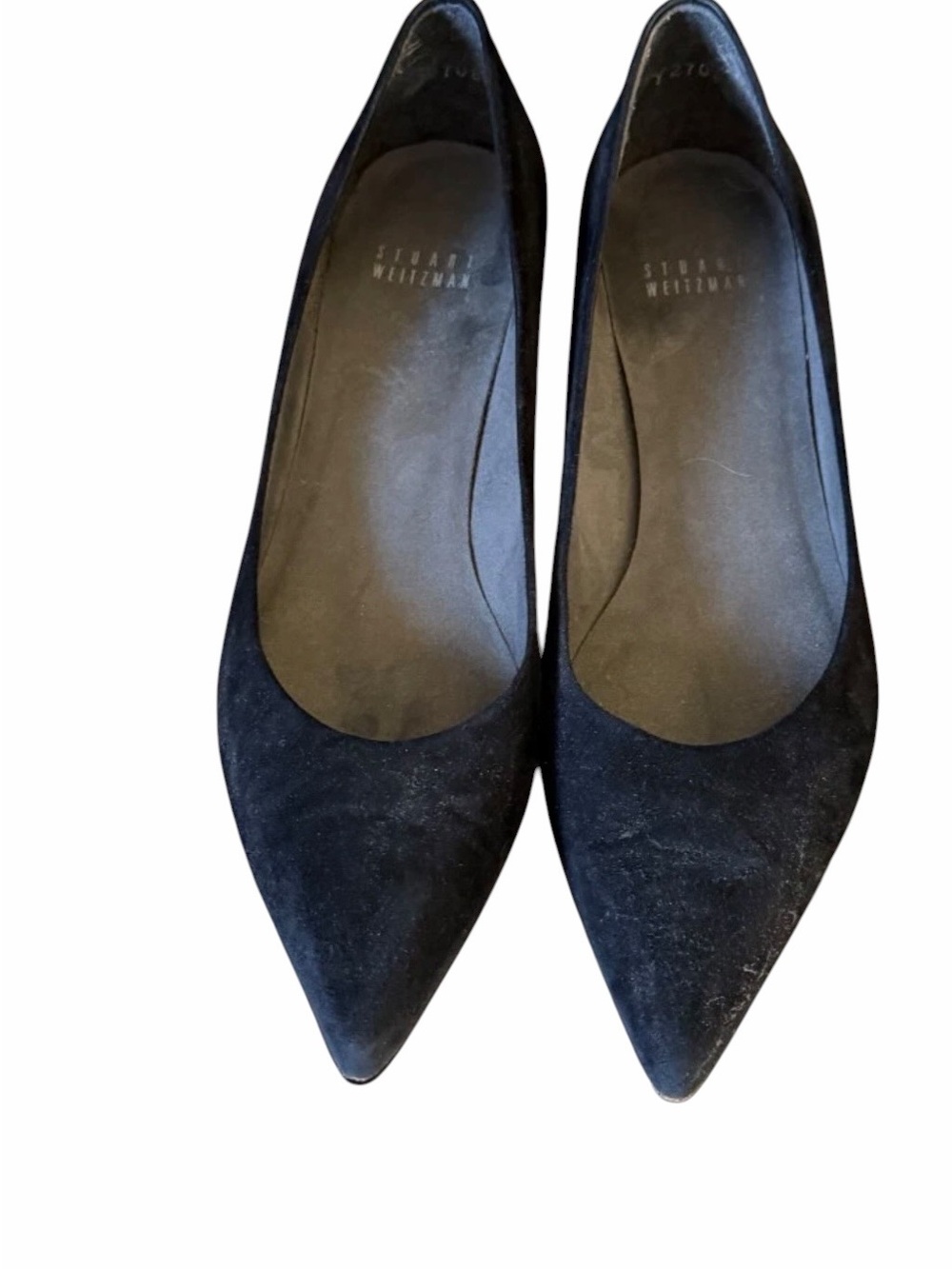 Stuart Weitzman Black Pointed-Toe Suede Kitten Heels
